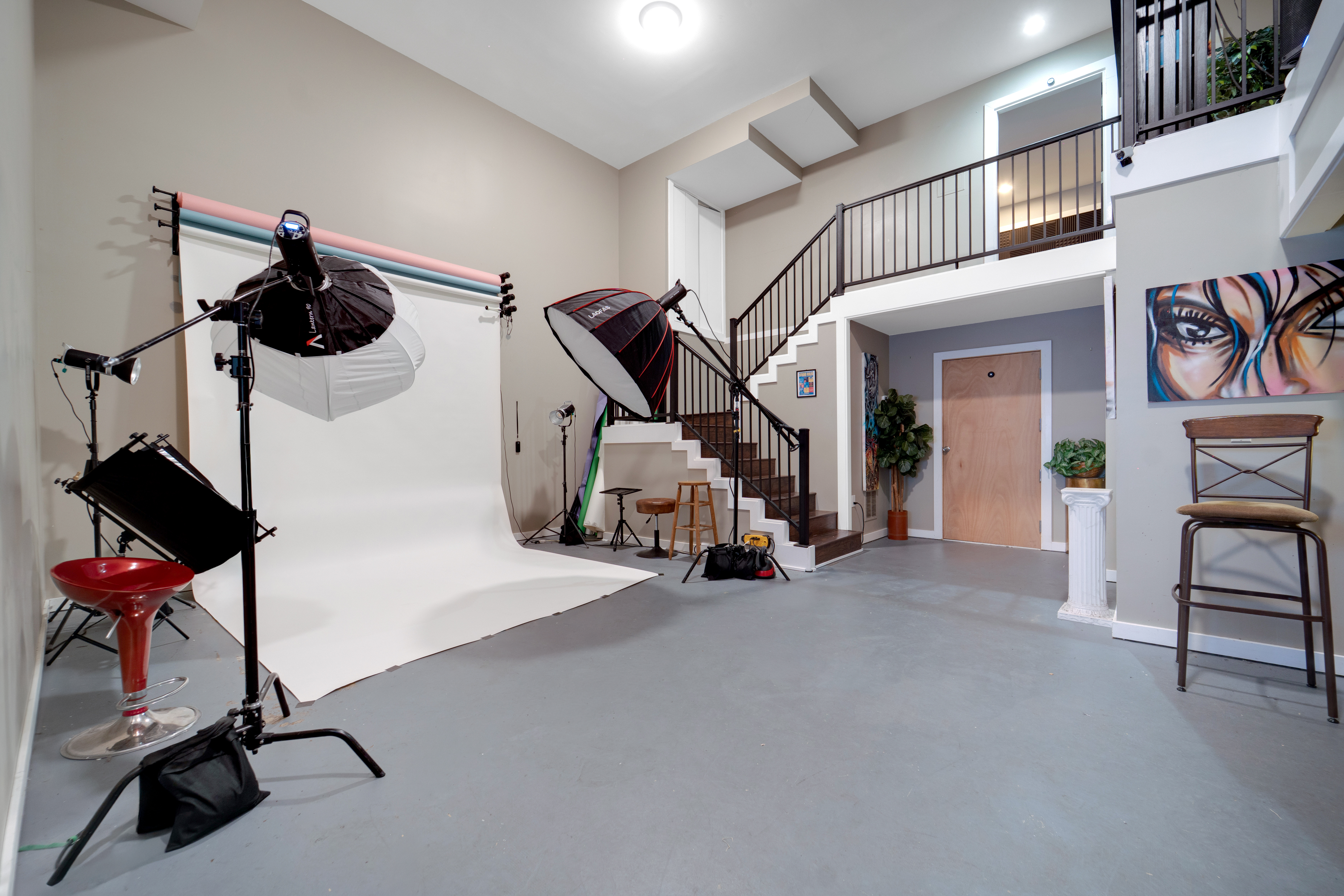 Professional studio space with lighting and equipment